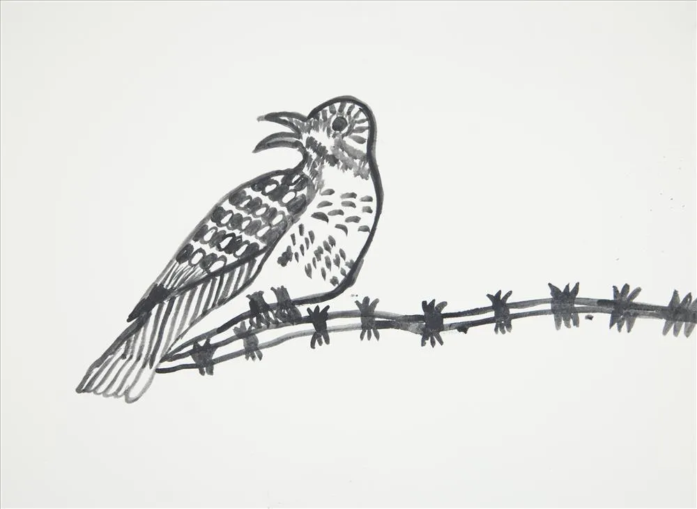 Mildred Minggi Mungulu, Bird on a wire, 2025
