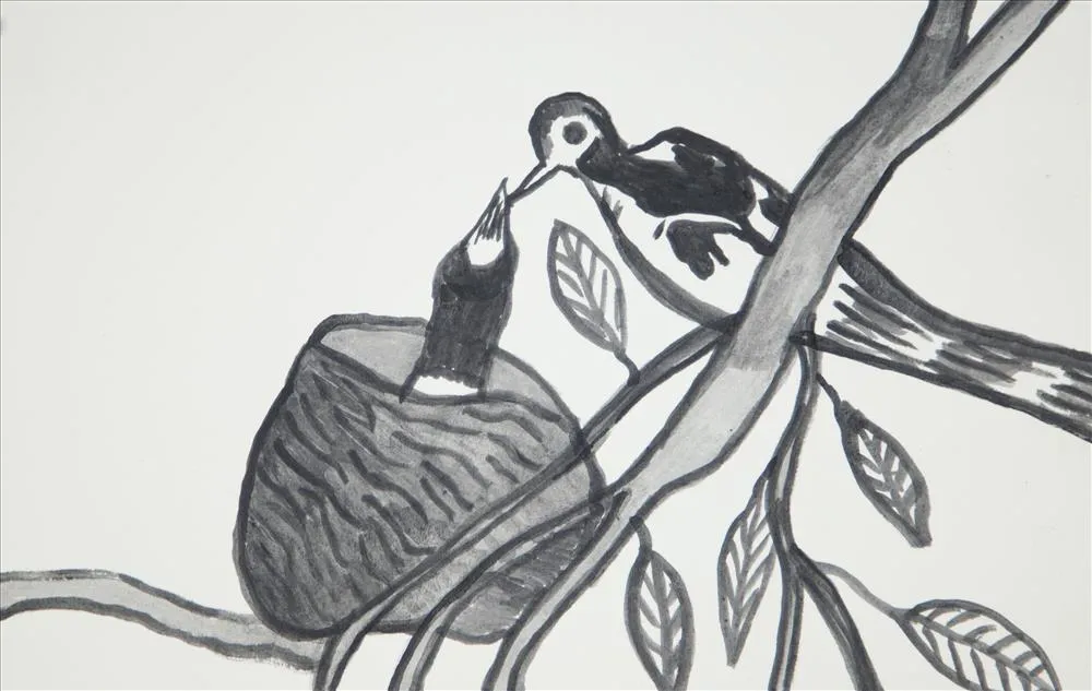 Mildred Minggi Mungulu, Bird feeding baby bird, 2025