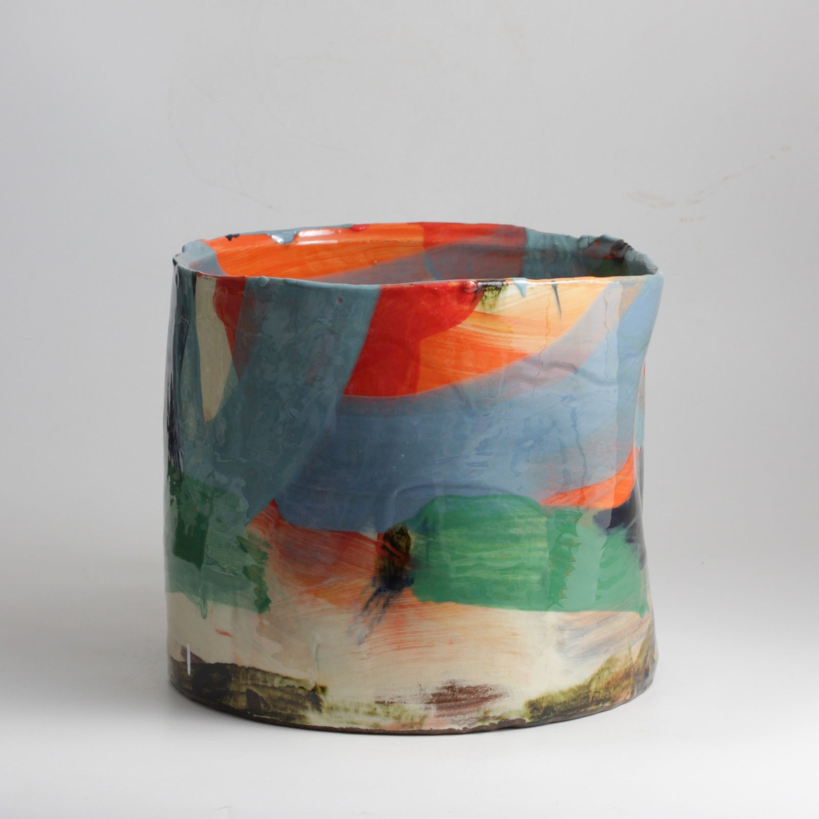 Barry Stedman, Thrown Altered Vessel with Blue, Orange & Green, 2024