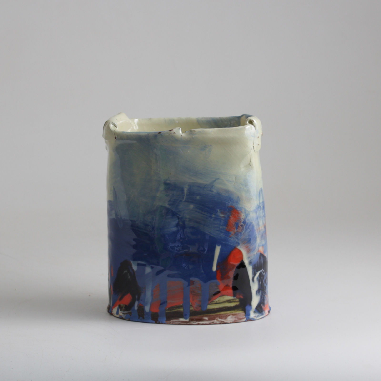 Barry Stedman, Thrown Altered Vessel with Blue & Orange I, 2025