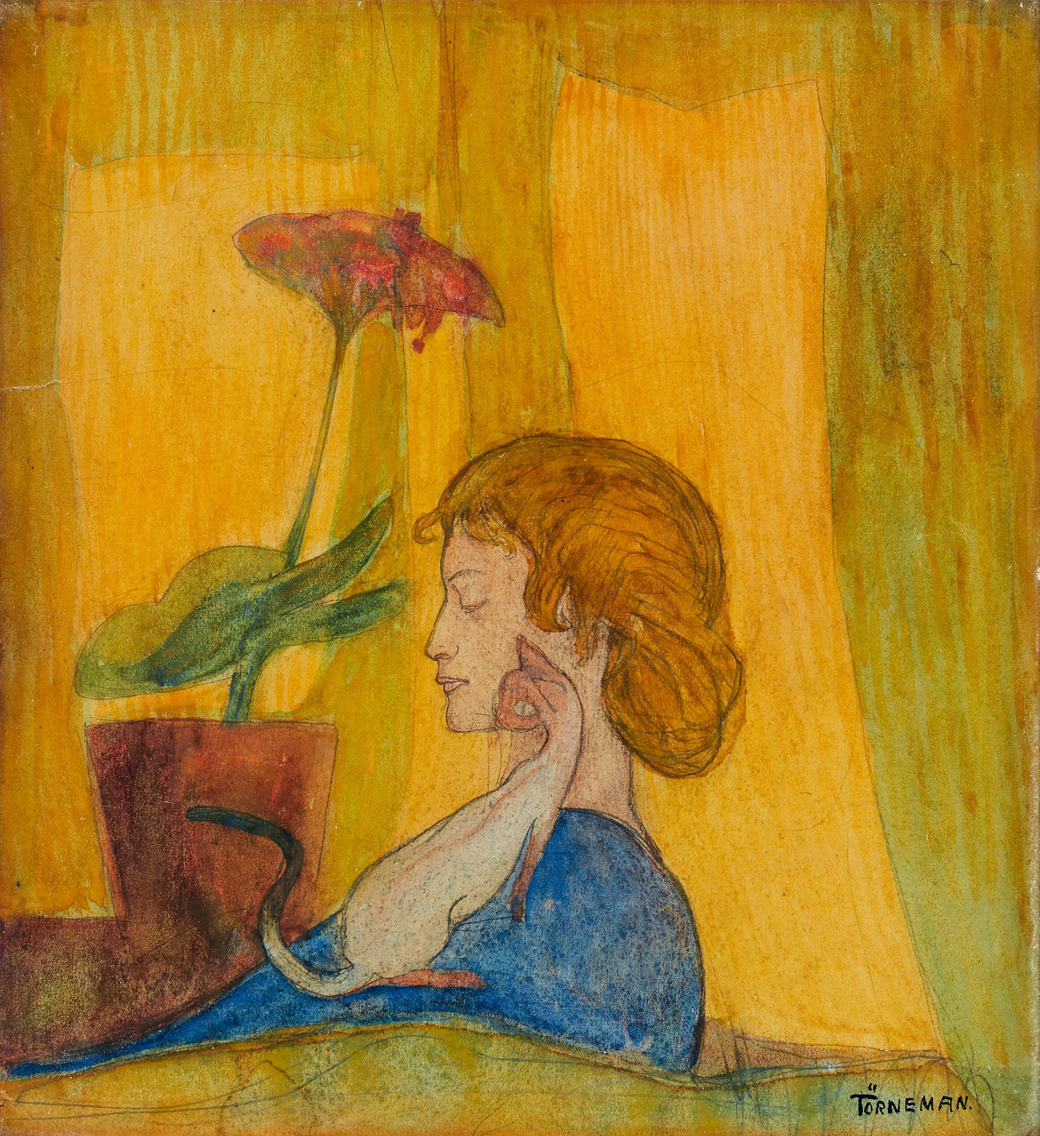 Axel Törneman, Gudrun with the siamese cat Nonne (Gudrun med siamesen Nonne), 1906-09