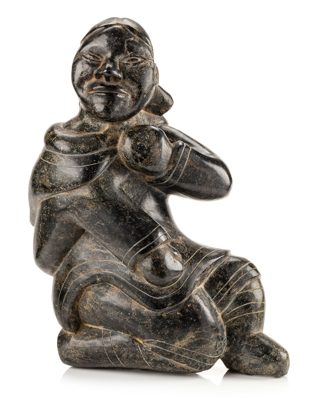 KIUGAK (KIAWAK) ASHOONA (1933-2014) or LUKTA QIATSUQ (1928-2004) KINNGAIT (CAPE DORSET), Seated Woman Adjusting Her Hood, mid 1950s