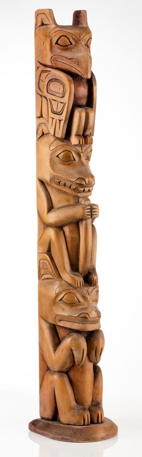 UNIDENTIFIED NORTHWEST COAST ARTIST, Kitanmaax School of Northwest Coast Indian Art (‘Ksan), Multi-Figure Model Hollow Back Totem Pole, c. 1970s