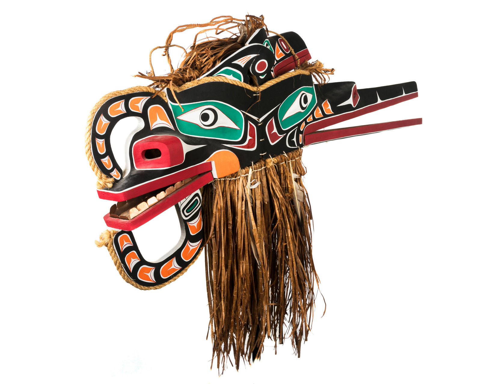 TONY GULBRANDSEN (1962-) TSIMSHIAN, Kwakwa̱ka̱ʼwakw Style G̲a̱luḵwiwe (Crooked Beak of Heaven) and Huxwhukw (Hok Hok) Double Mask, 1990s