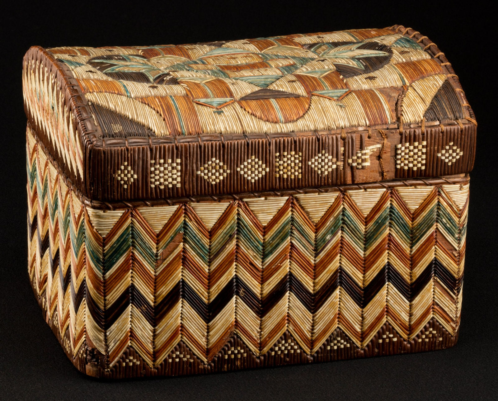 UNIDENTIFIED MI'KMAQ ARTIST, Quilled Lidded Box, c. 1850