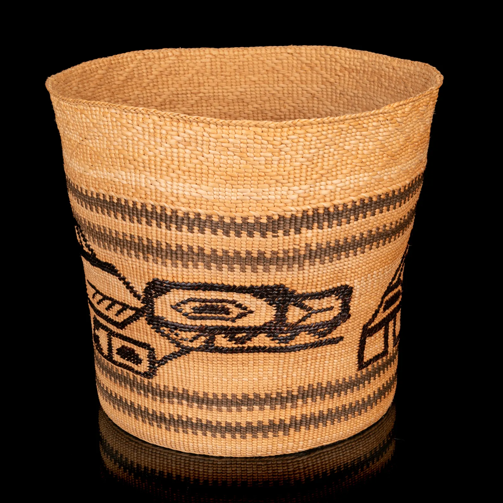 ISABEL RORICK (1955-) HAIDA, OLD MASSET, HAIDA GWAII, Open Basket with Killer Whale Designs, c. 2007