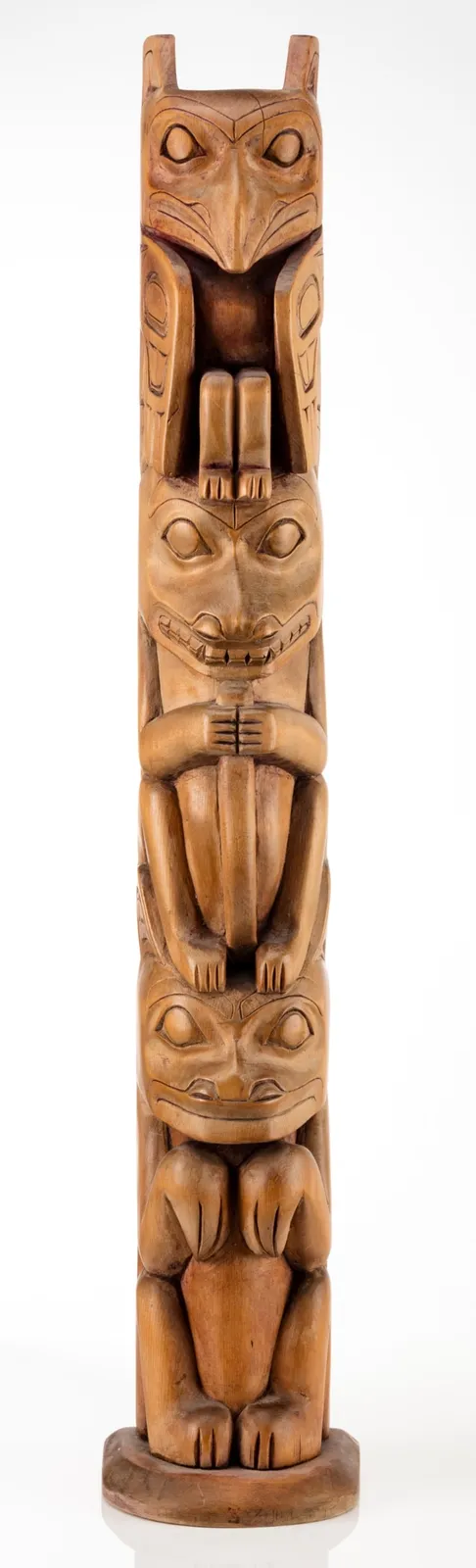 UNIDENTIFIED NORTHWEST COAST ARTIST, Kitanmaax School of Northwest Coast Indian Art (‘Ksan), Multi-Figure Model Hollow Back Totem Pole, c. 1970s