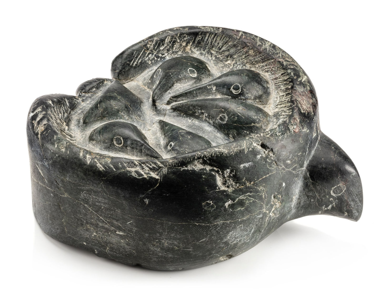 SILAS QIYUK (1933-2013) OR MIRIAM NANURLUQ QIYUK (1933-2016), QAMANI’TUAQ (BAKER LAKE), Mother Bird with Nesting Fledglings , 1974