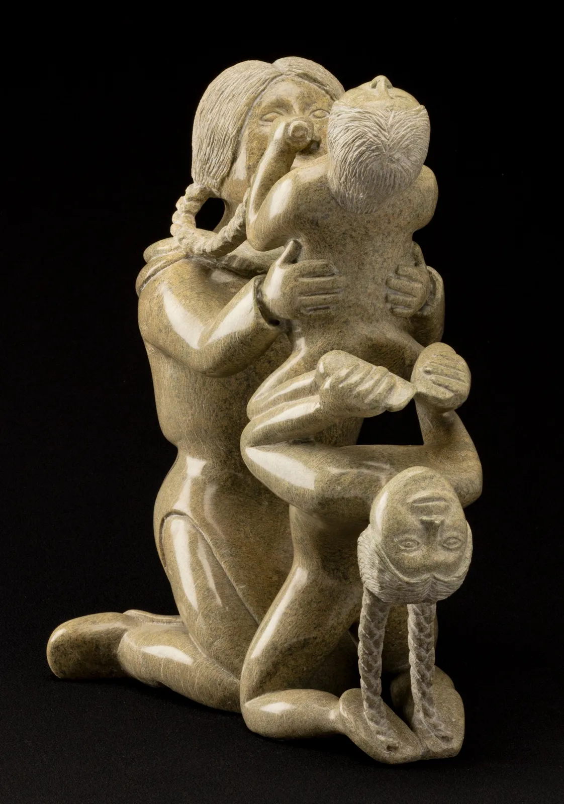 PITSEOLAK NIVIAQSI R.C.A. (1947-2015) KINNGAIT (CAPE DORSET), Mother with Two Children, c. 2000