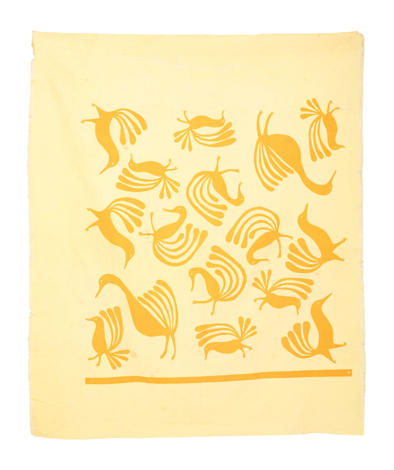 Attributed to: SOROSILUTO ASHOONA (1941-) KINNGAIT (CAPE DORSET), Title Unknown (Many Golden Birds) (Probably a Test), c. 1965
