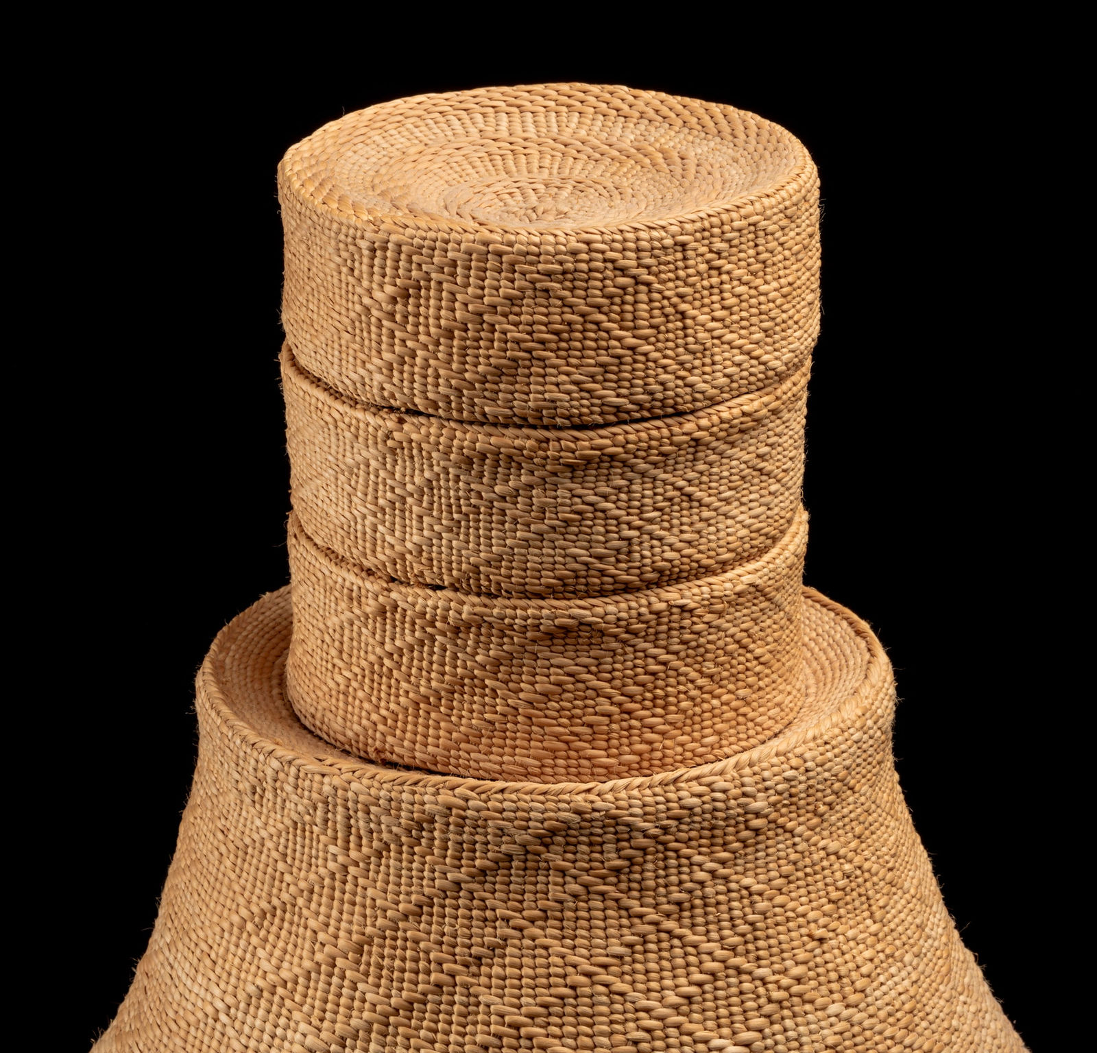 ISABEL RORICK (1955-) HAIDA, OLD MASSET, HAIDA GWAII, Wove Hat with Three Status Rings, mid-1990s