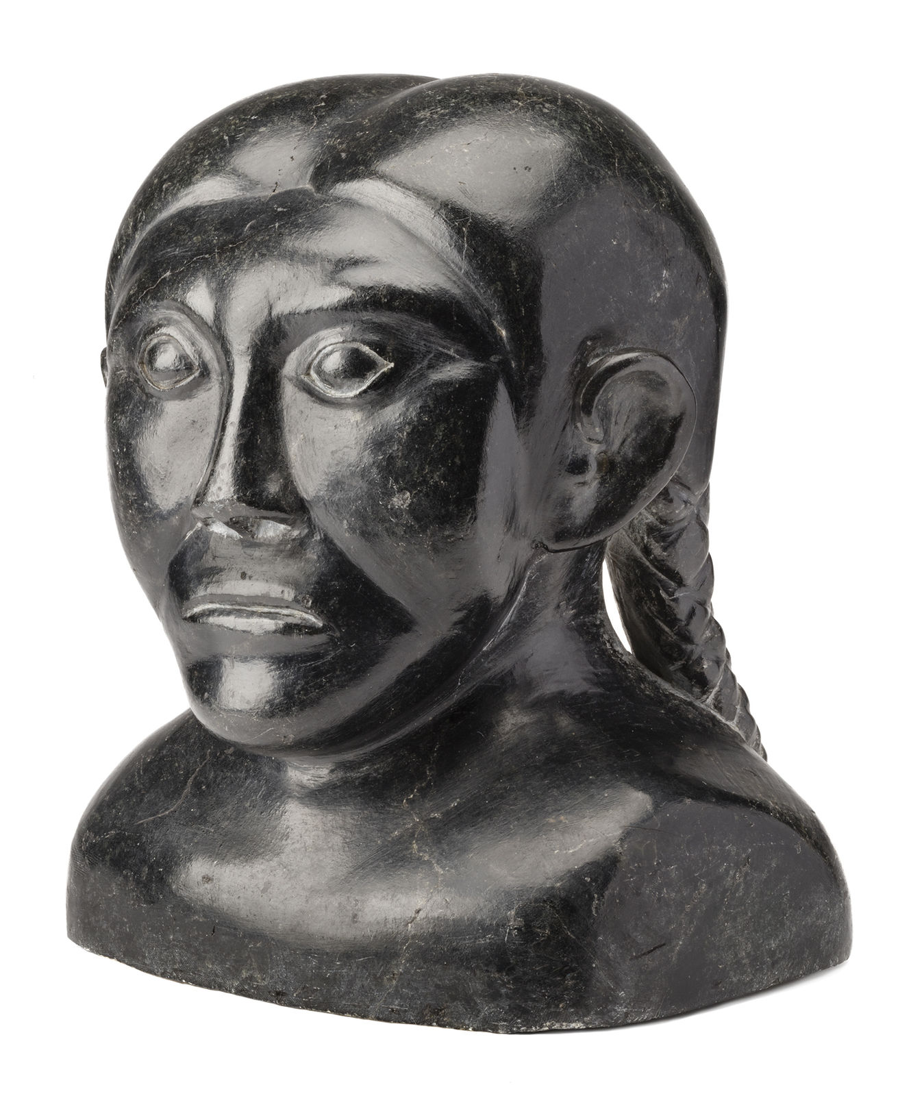 SYOLLIE (SAROLLIE) WEETALUKTUK (1906-1962) m., INUKJUAK (PORT HARRISON), Bust of a Young Woman with Plaited Hair, c. 1960