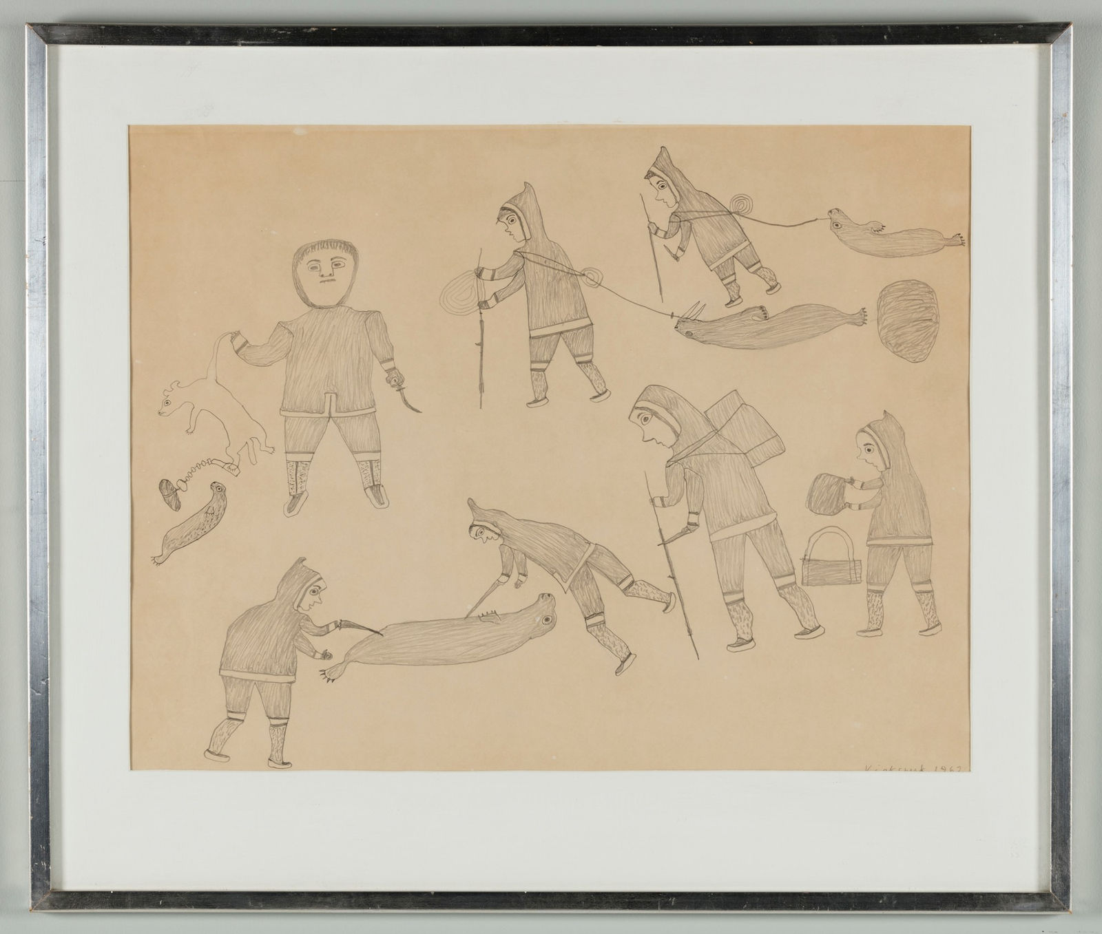 KIAKSHUK (1886-1966) KINNGAIT (CAPE DORSET), Hunting Scenes, 1962