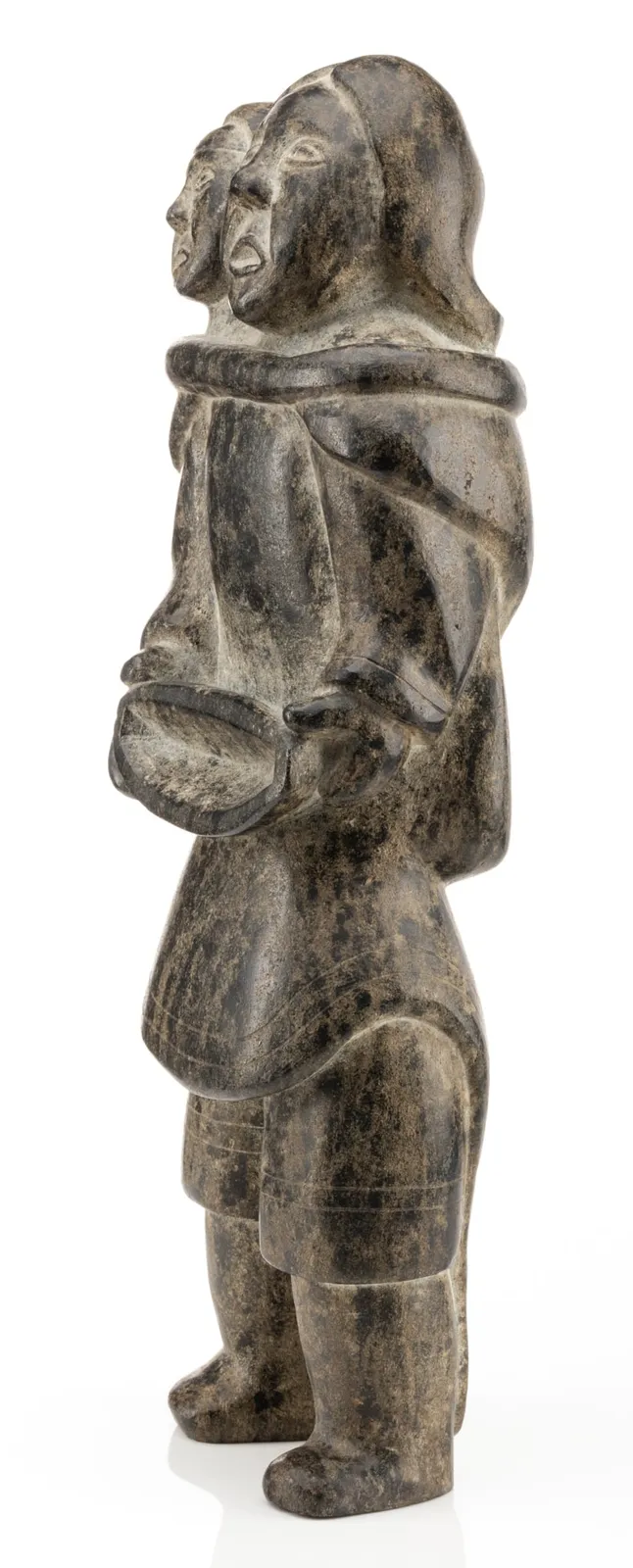 QAQAQ (KAKA) ASHOONA (1928-1996) KINNGAIT (CAPE DORSET), Standing Mother and Child, Holding a Qulliq, c. 1955