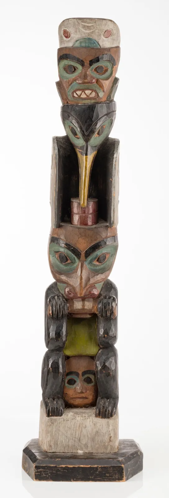 UNIDENTIFIED NUU-CHAH-NULTH or COAST SALISH ARTIST, Three-Figure Model Totem Pole, c. 1920
