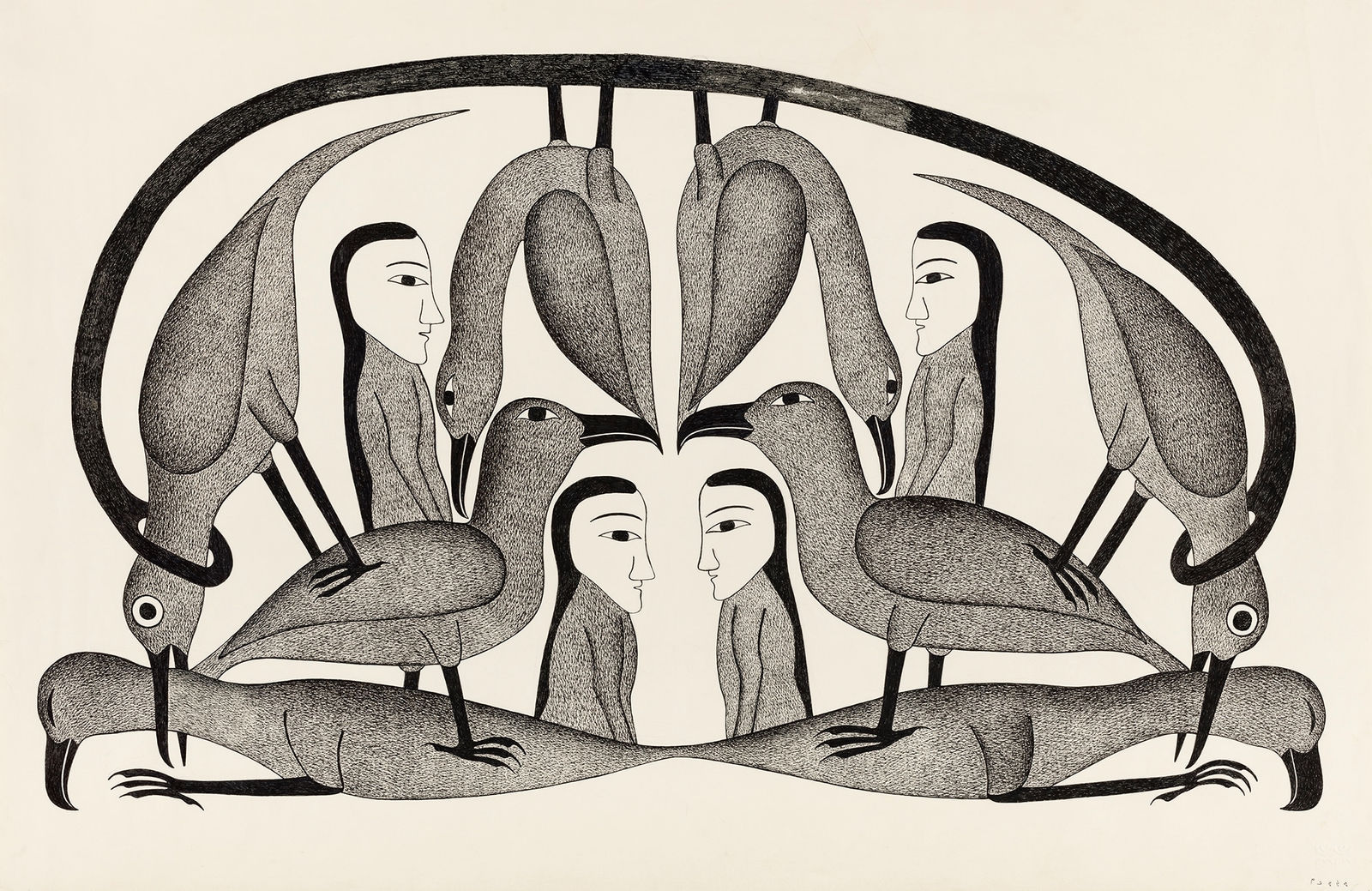 KENOJUAK ASHEVAK, C.C., R.C.A. (1927-2013) KINNGAIT (CAPE DORSET), Women and Birds, 1992-93