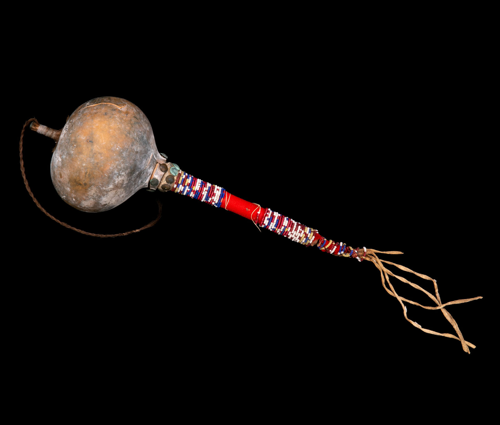 UNIDENTIFIED PLAINS ARTIST, POSSIBLY SIOUX, Model Gourd Rattle with Beaded Handle, early 20th century