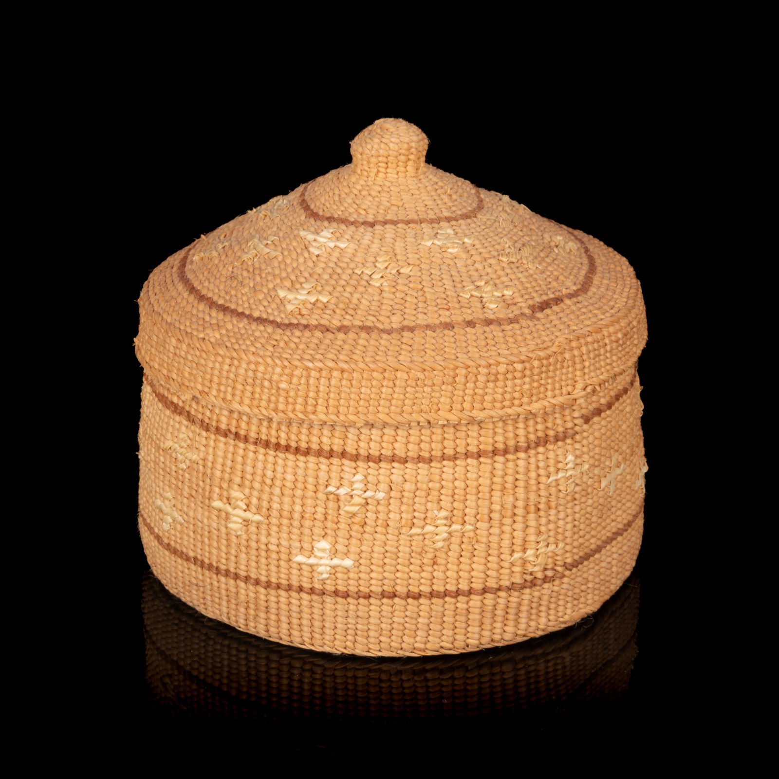 ISABEL RORICK (1955-) HAIDA, OLD MASSET, HAIDA GWAII, Winter Solstice (Snowflake Design Rattle Top Basket), c. 2011