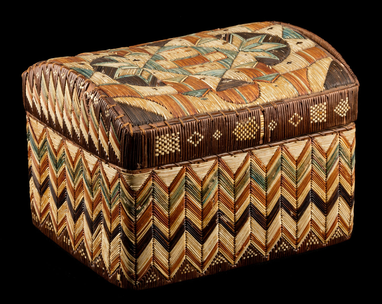 UNIDENTIFIED MI'KMAQ ARTIST, Quilled Lidded Box, c. 1850