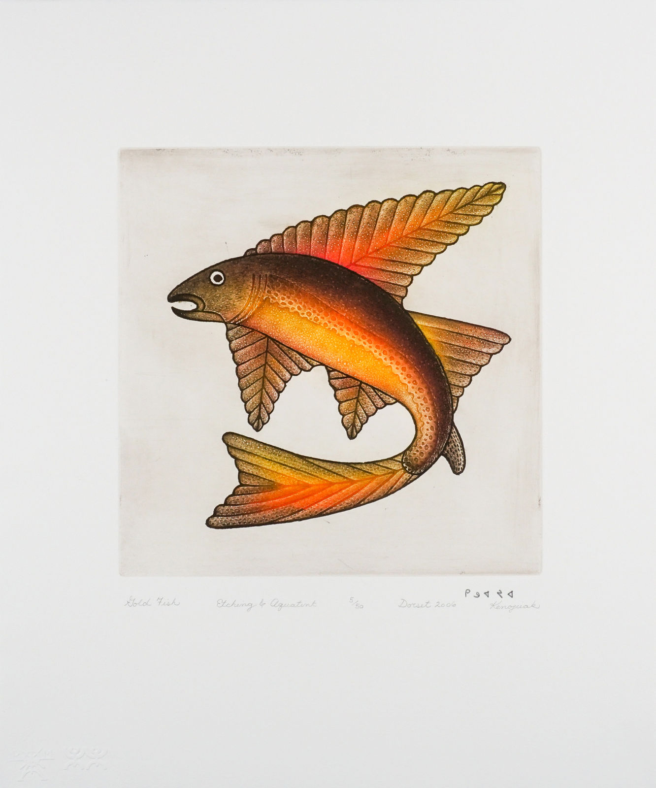 KENOJUAK ASHEVAK, C.C., R.C.A. (1927-2013) KINNGAIT (CAPE DORSET), Gold Fish, 2006