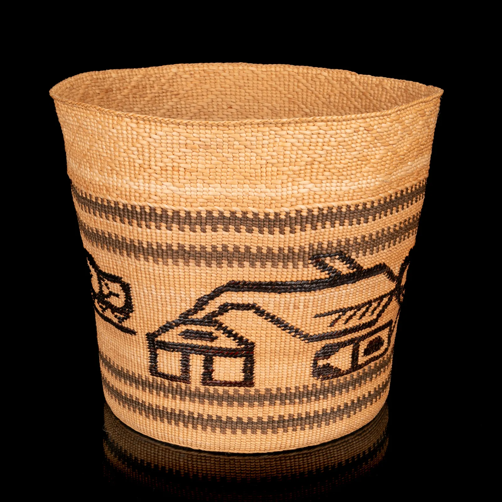 ISABEL RORICK (1955-) HAIDA, OLD MASSET, HAIDA GWAII, Open Basket with Killer Whale Designs, c. 2007