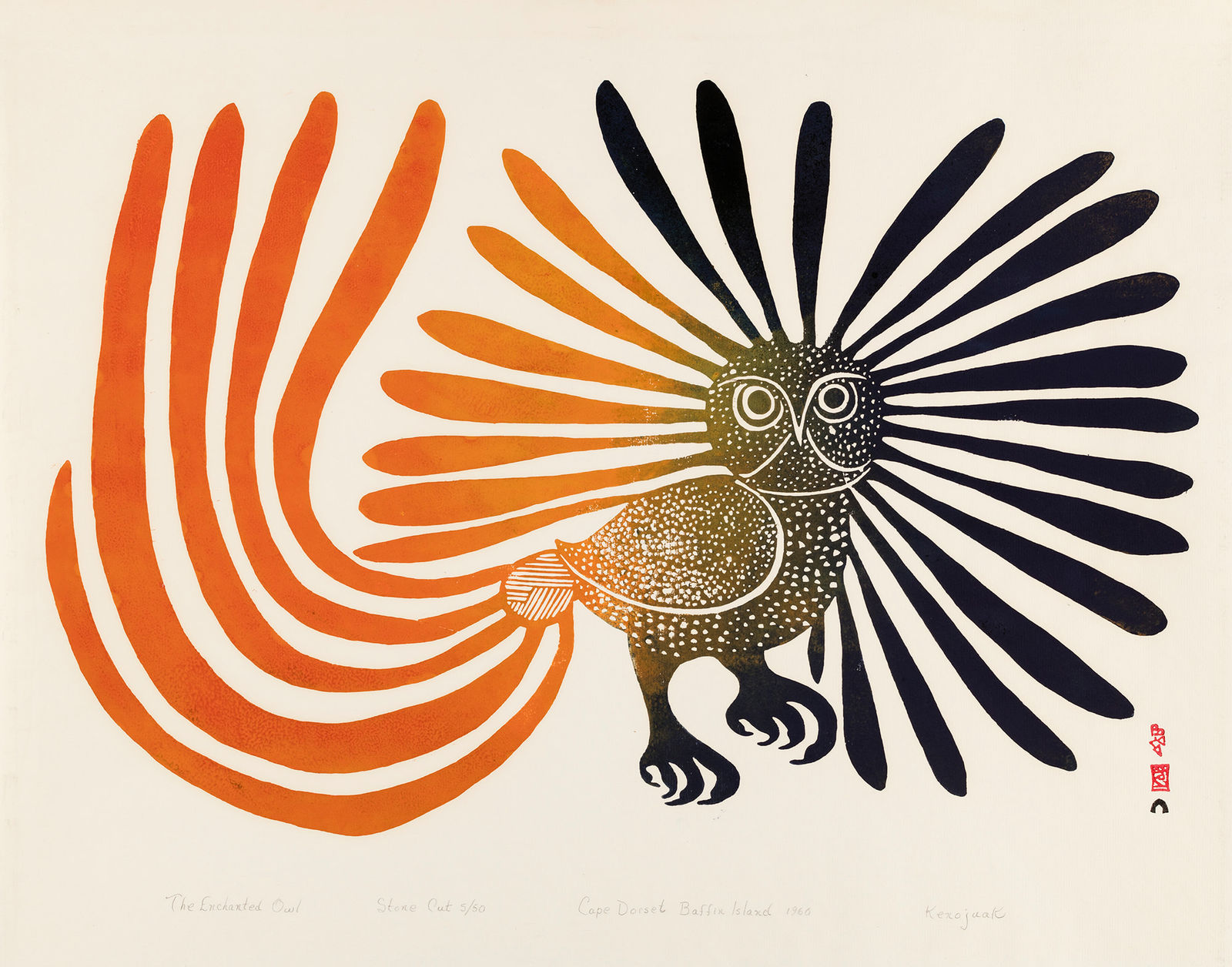 KENOJUAK ASHEVAK, C.C., R.C.A. (1927-2013) KINNGAIT (CAPE DORSET), The Enchanted Owl, 1960 #24