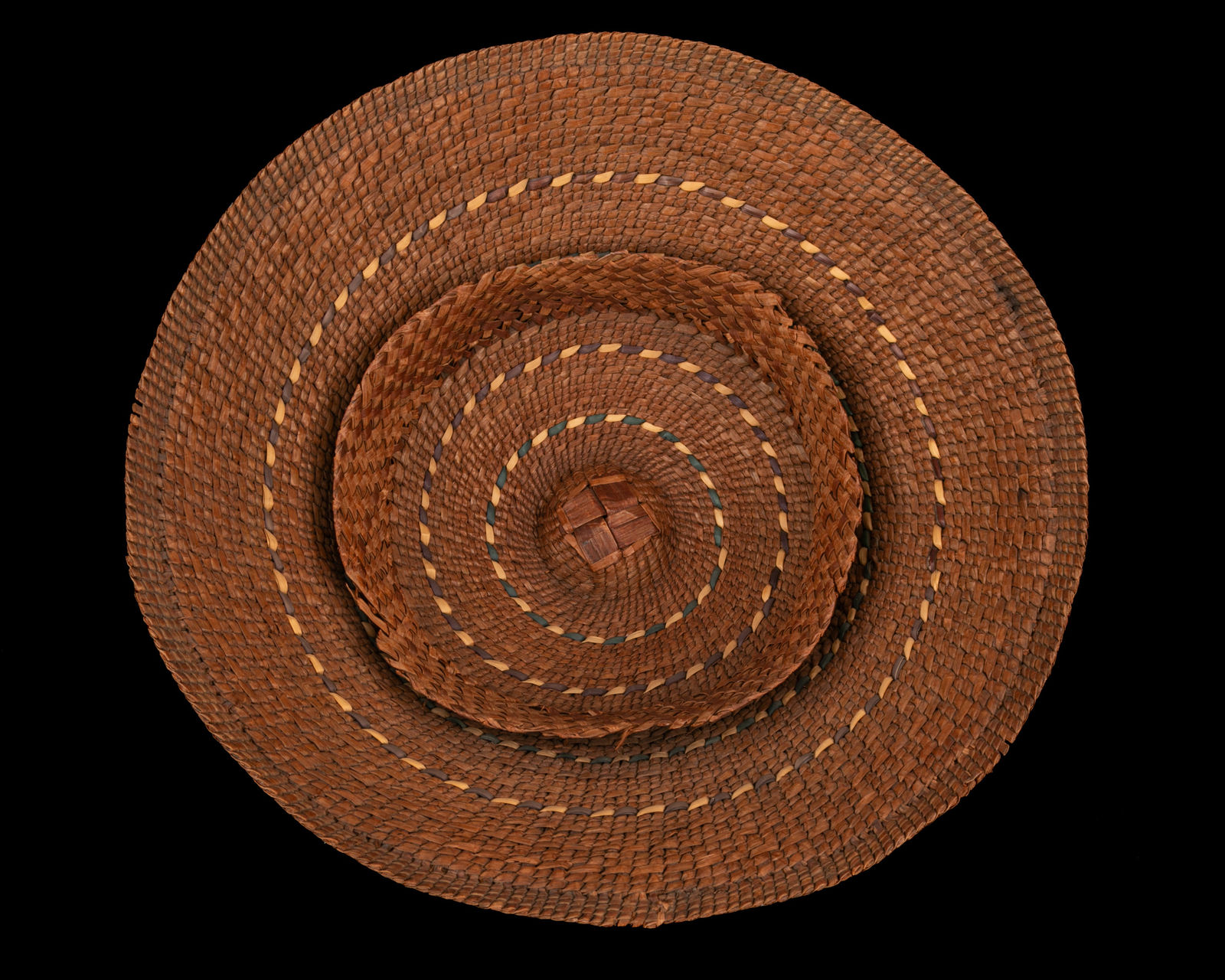 UNIDENTIFIED NUU-CHAH-NULTH or MAKAH ARTIST, Painted Rain Hat with Bubble Feeding Baleen Humpback Whale Design, c. 1920s or 1930s