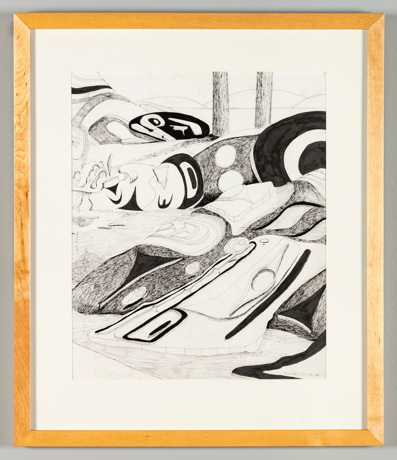 LAWRENCE PAUL YUXWELUPTUN (1957-) COAST SALISH / OKANAGAN, COWICHAN / SYILX FIRST NATIONS, Study for Right Half of “The Impending Nisga'a Deal, Last Stand, Chump Change", 1996