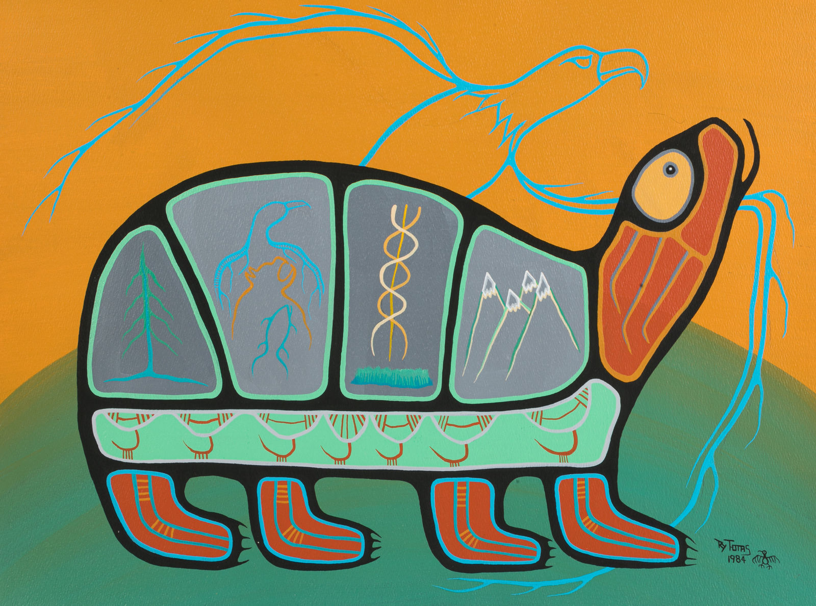 ROY THOMAS (1949-2004) ANISHINAABE (OJIBWE), Turtle Slowly Teaching us the Law of Honesty, Kindness and Sharing and Strength, 1984