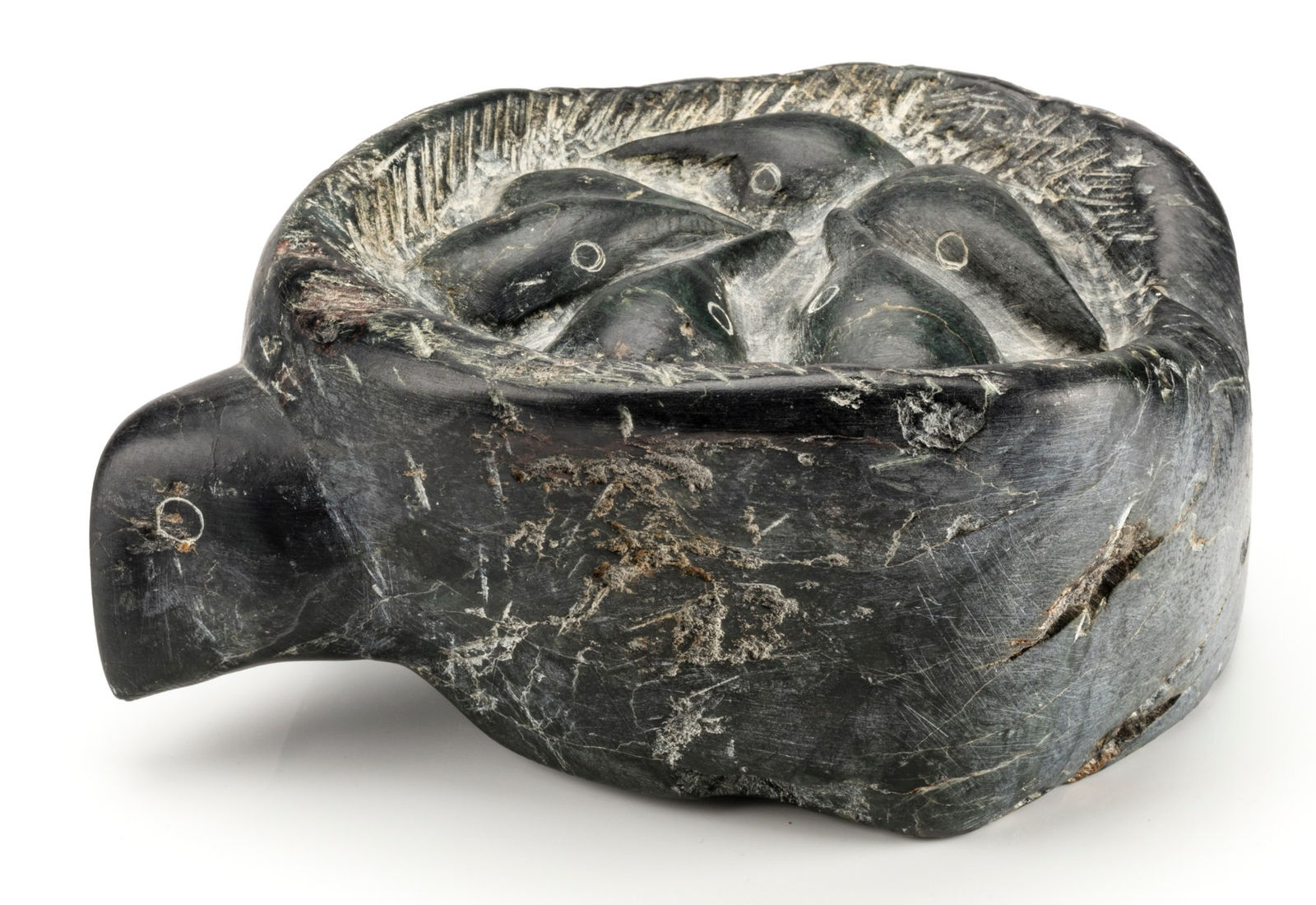 SILAS QIYUK (1933-2013) OR MIRIAM NANURLUQ QIYUK (1933-2016), QAMANI’TUAQ (BAKER LAKE), Mother Bird with Nesting Fledglings , 1974