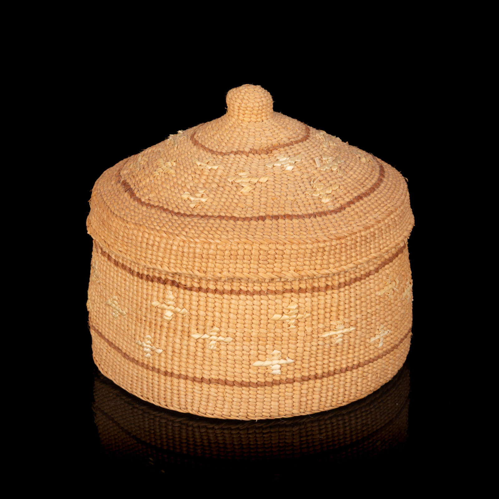 ISABEL RORICK (1955-) HAIDA, OLD MASSET, HAIDA GWAII, Winter Solstice (Snowflake Design Rattle Top Basket), c. 2011