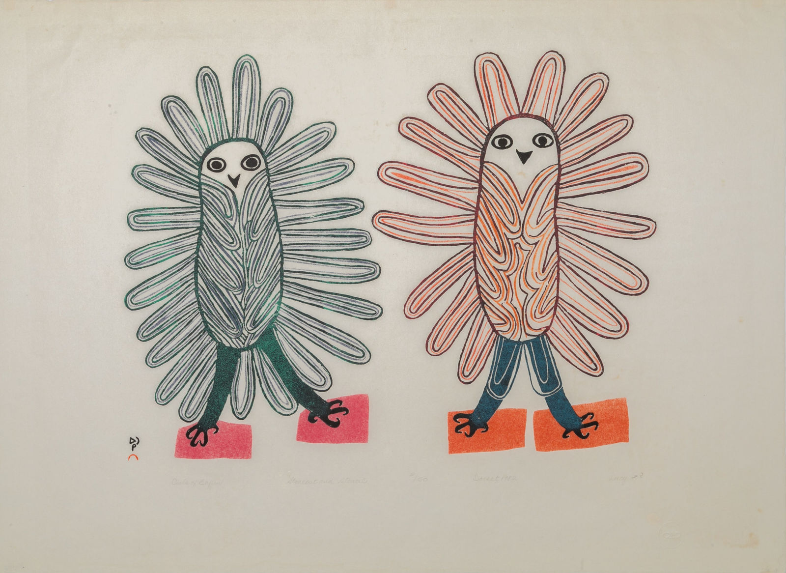 LUCY QINNUAYUAK (1915-1982) KINNGAIT (CAPE DORSET), Owls of Baffin, 1982 #25