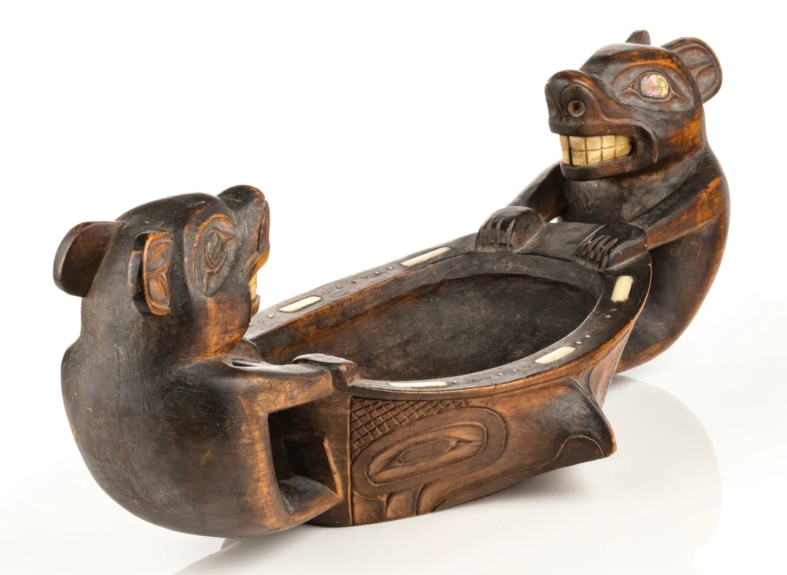 AUGUSTUS BEAN (1850-1926) and RUDOLPH WALTON (1867-1951), TLINGIT, SITKA, ALASKA, Double Bear Feast Bowl, c. 1900