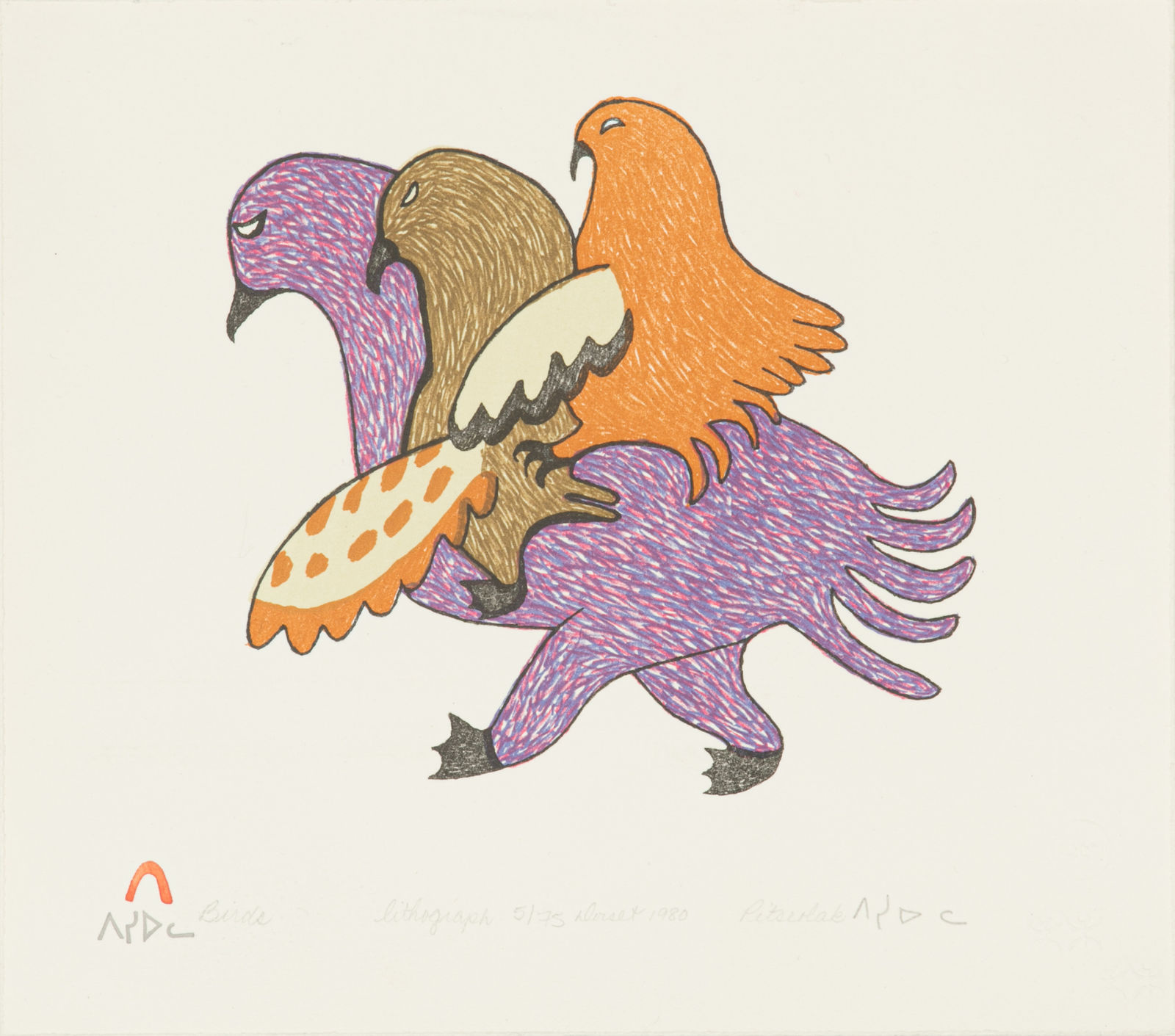 PITSEOLAK ASHOONA, R.C.A., O.C., (1904-1983) KINNGAIT (CAPE DORSET), Birds, 1980 #L21