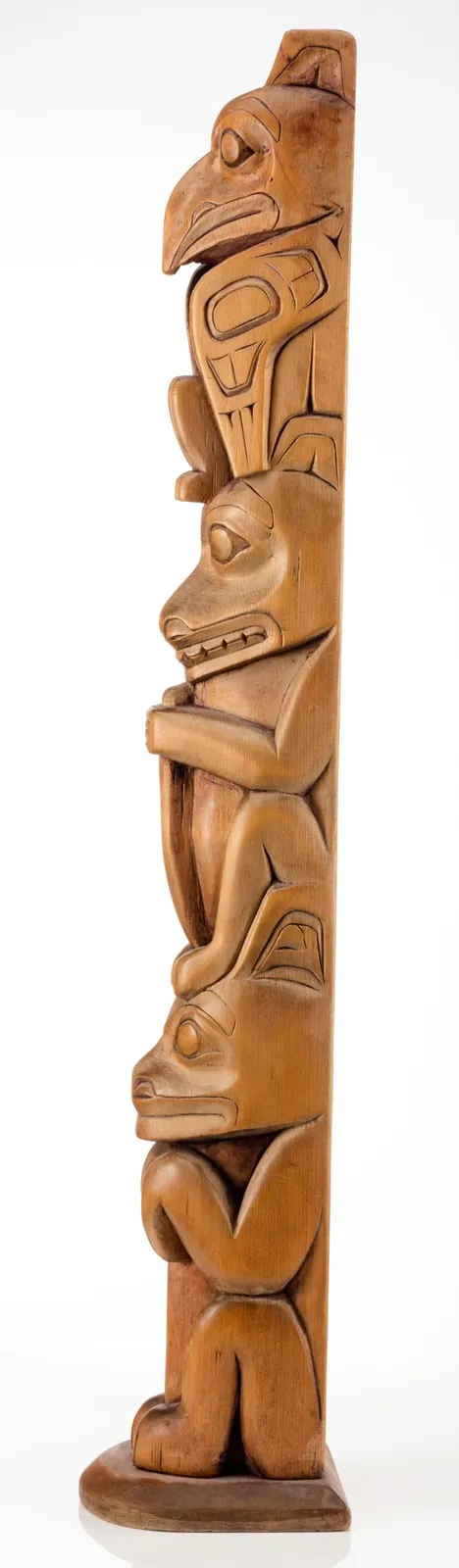 UNIDENTIFIED NORTHWEST COAST ARTIST, Kitanmaax School of Northwest Coast Indian Art (‘Ksan), Multi-Figure Model Hollow Back Totem Pole, c. 1970s