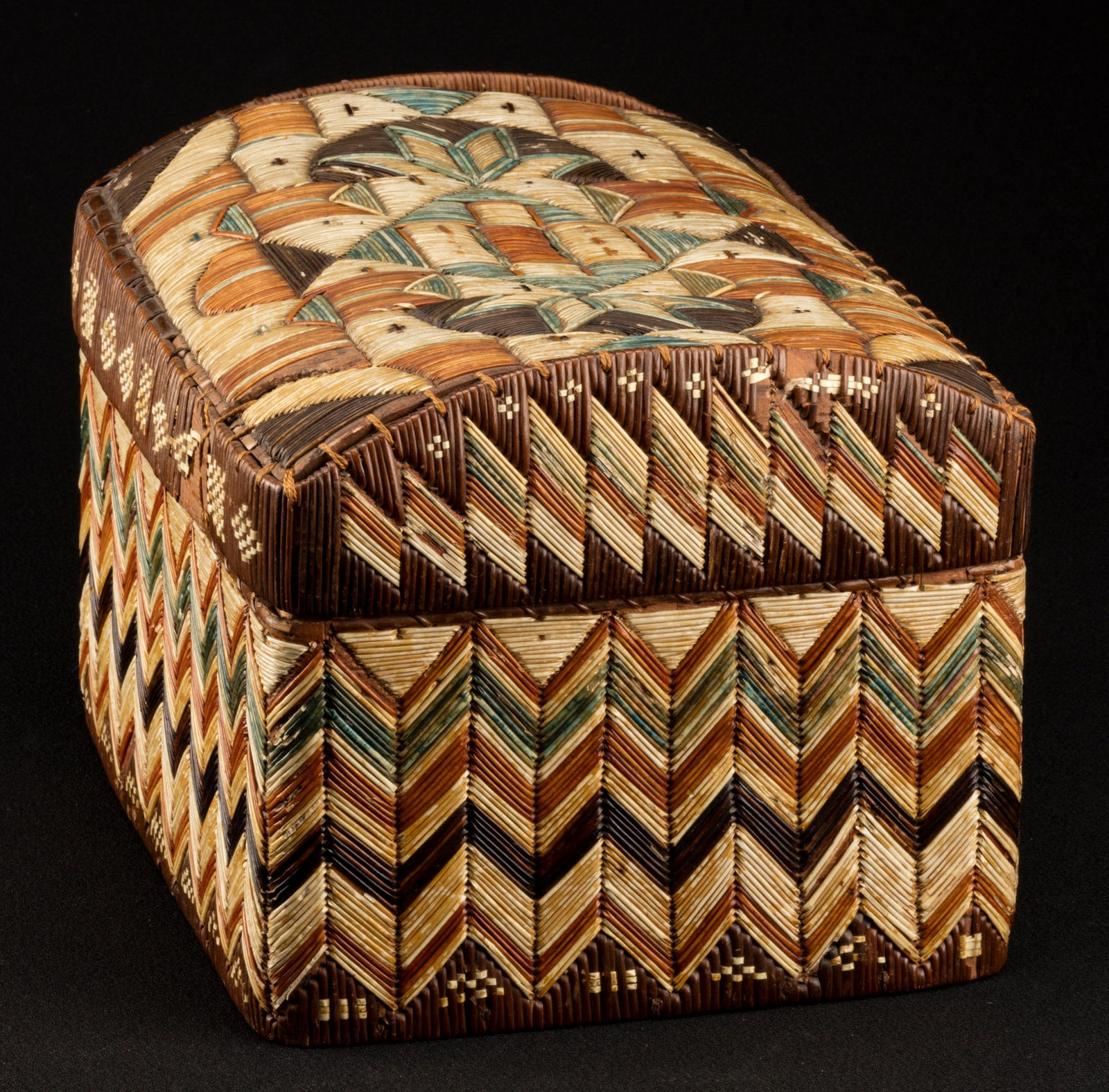 UNIDENTIFIED MI'KMAQ ARTIST, Quilled Lidded Box, c. 1850