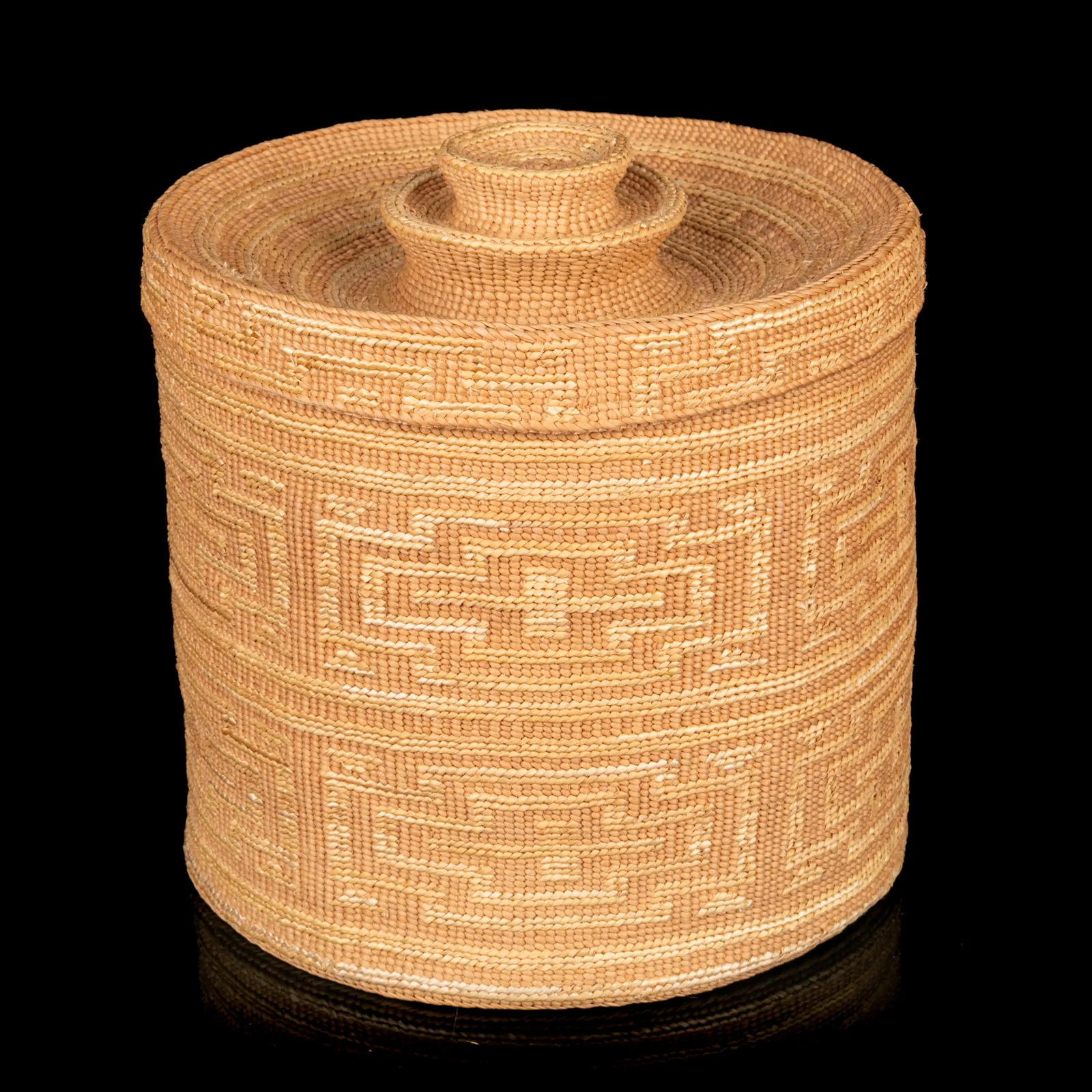 ISABEL RORICK (1955-) HAIDA, OLD MASSET, HAIDA GWAII, Large and Miniature Rattle Top Baskets, c. 1990s