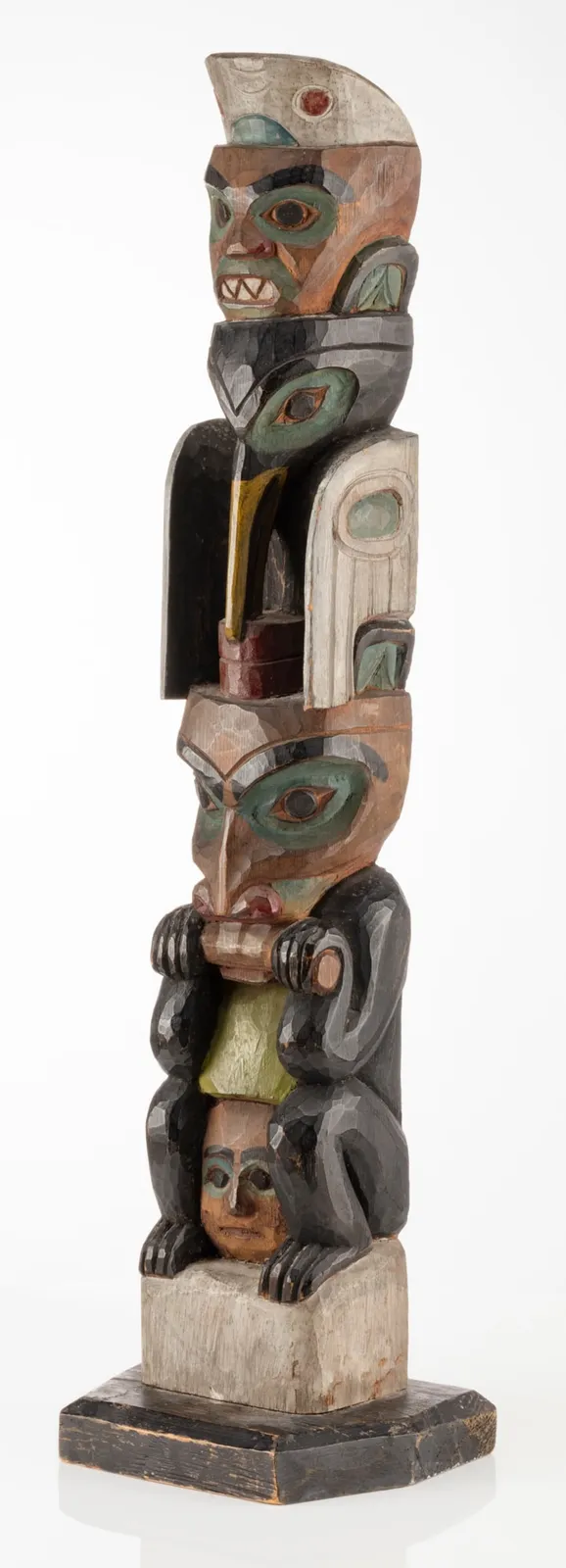 UNIDENTIFIED NUU-CHAH-NULTH or COAST SALISH ARTIST, Three-Figure Model Totem Pole, c. 1920