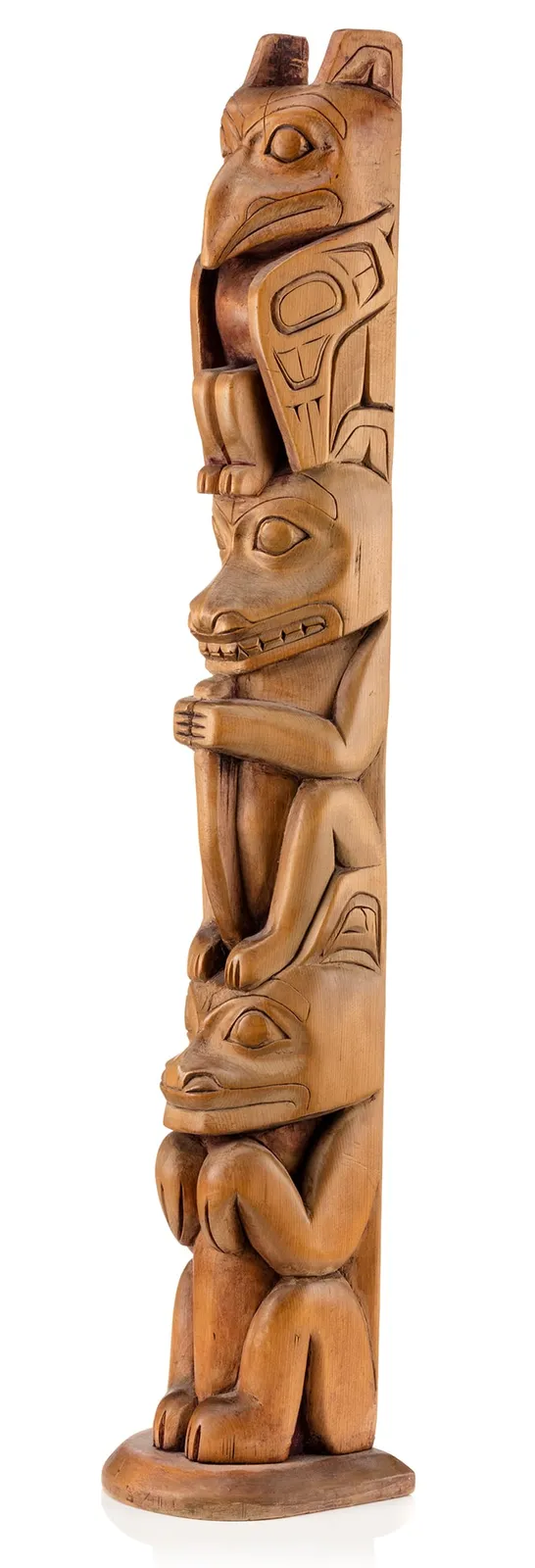 UNIDENTIFIED NORTHWEST COAST ARTIST, Kitanmaax School of Northwest Coast Indian Art (‘Ksan), Multi-Figure Model Hollow Back Totem Pole, c. 1970s