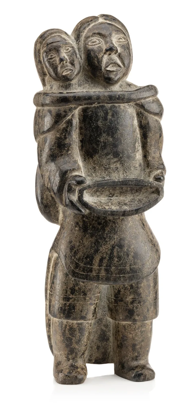 QAQAQ (KAKA) ASHOONA (1928-1996) KINNGAIT (CAPE DORSET), Standing Mother and Child, Holding a Qulliq, c. 1955