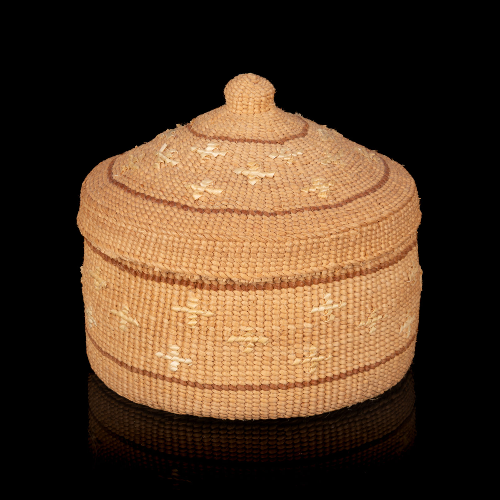 ISABEL RORICK (1955-) HAIDA, OLD MASSET, HAIDA GWAII, Winter Solstice (Snowflake Design Rattle Top Basket), c. 2011