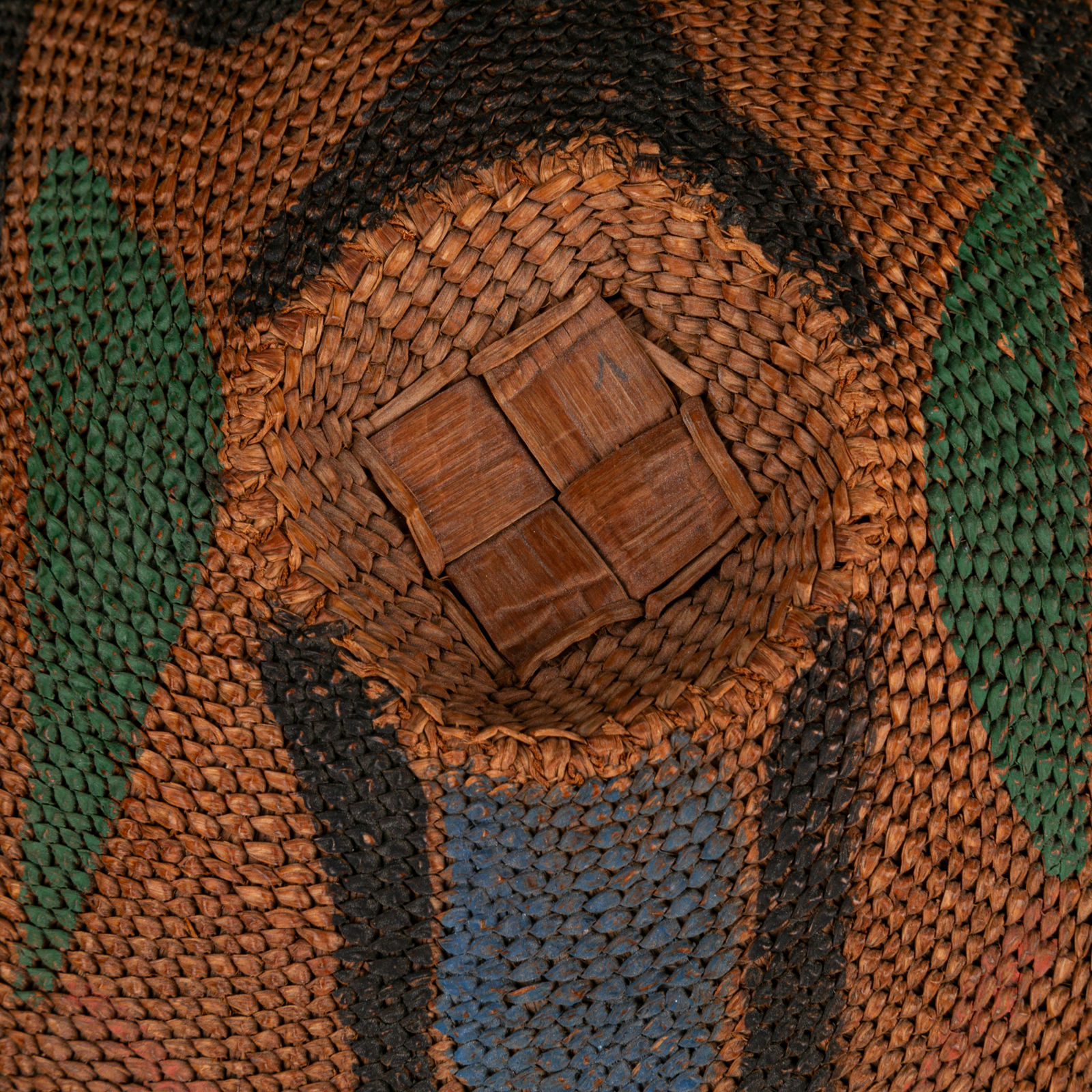 UNIDENTIFIED NUU-CHAH-NULTH or MAKAH ARTIST, Painted Rain Hat with Bubble Feeding Baleen Humpback Whale Design, c. 1920s or 1930s