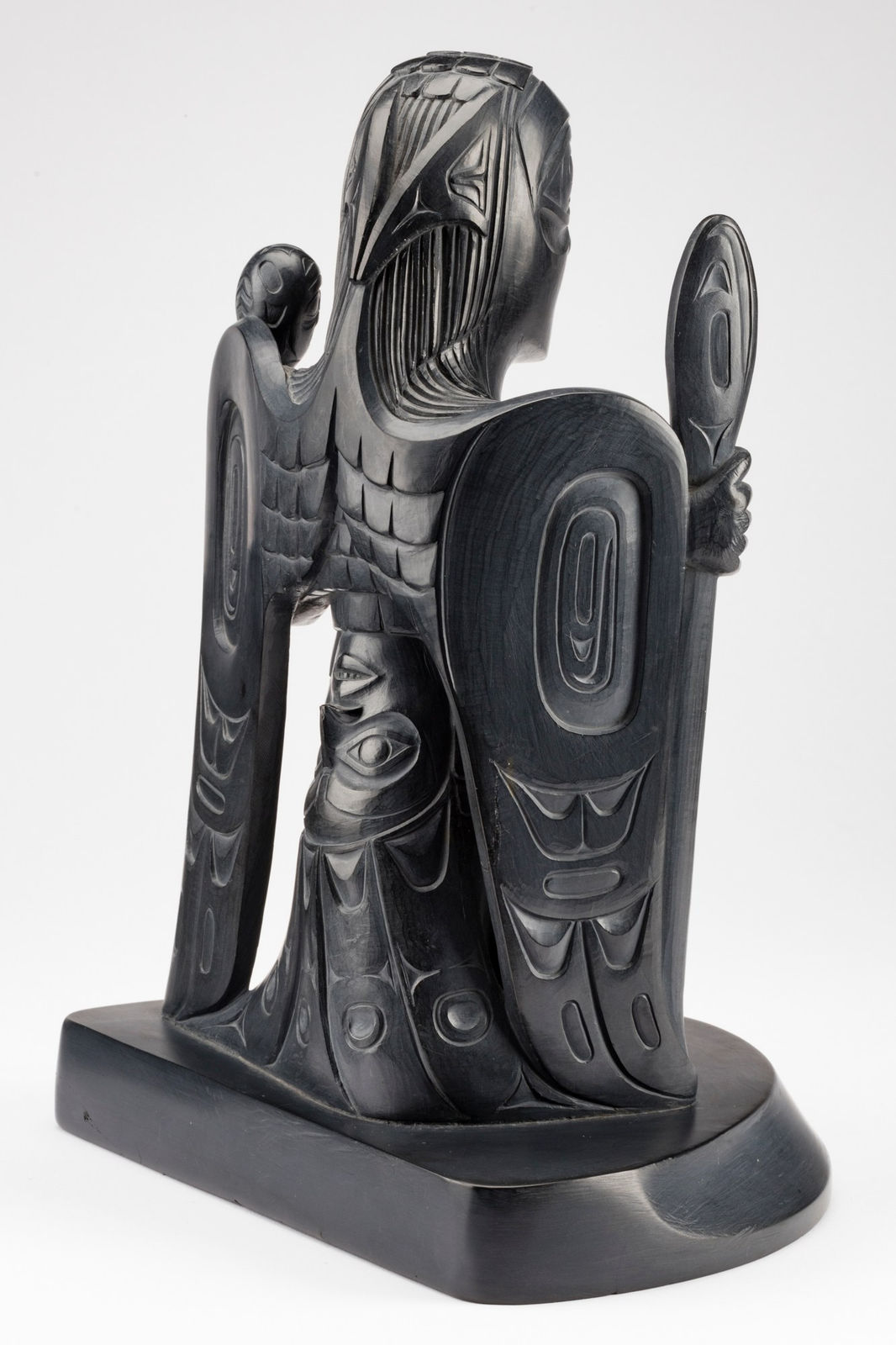 GARY MINAKER-RUSS (1958-2025), MASSET, HAIDA GWAII, Haida Supernatural Hawk Man with Paddle and Hawk Rattle, 2008