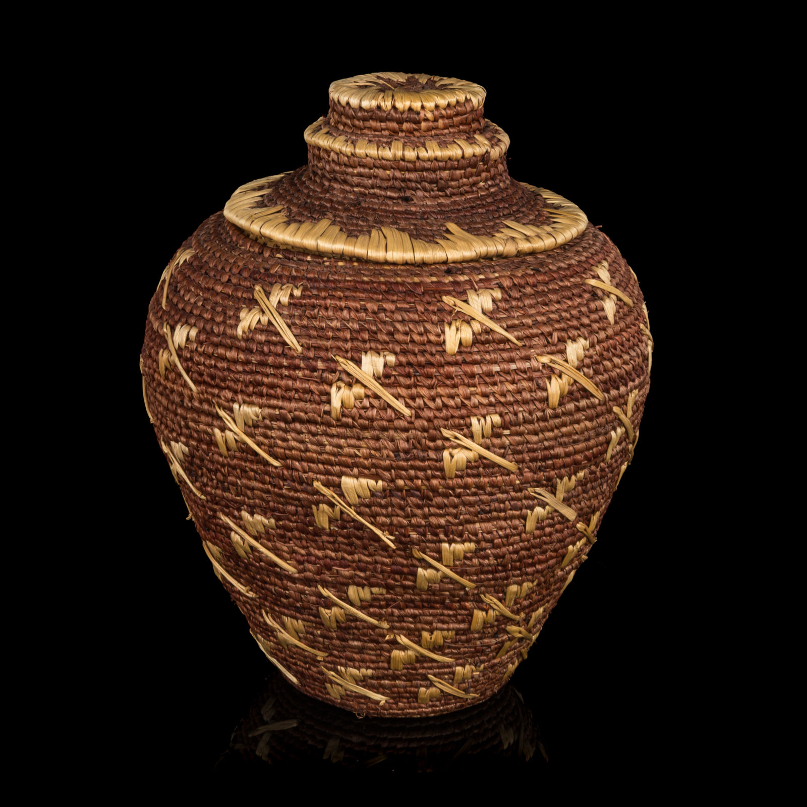 Attributed to NEVA MATHIAS (1958- ) CUP’IK, CHEVAK, ALASKA, Woven Lidded Basket with Dragonfly Design, c. 2000
