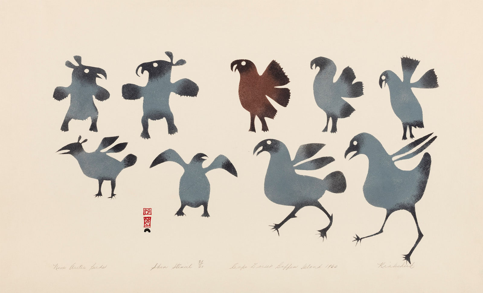 KIAKSHUK (1886-1966) KINNGAIT (CAPE DORSET), Nine Arctic Birds, 1960 #27