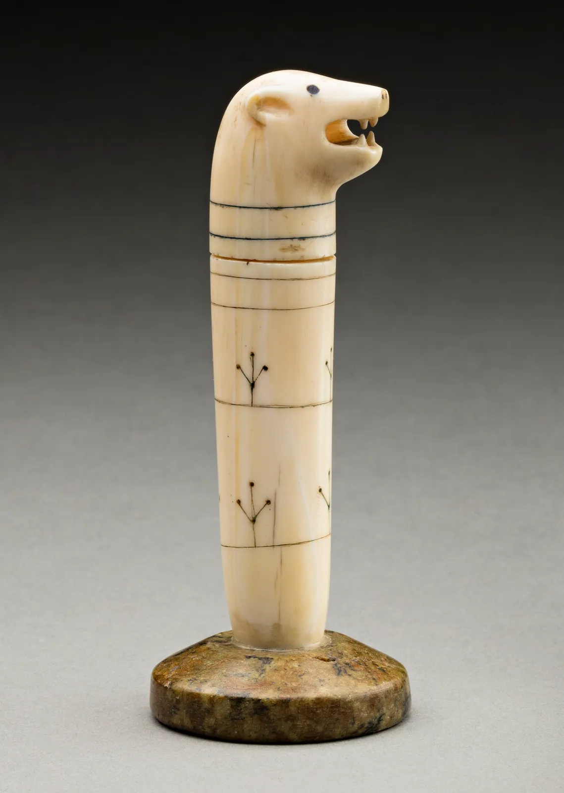 UNIDENTIFIED ARTIST, Possibly KIMMIRUT (LAKE HARBOUR), Needle Case with Head of a Polar Bear, c. 1951-52