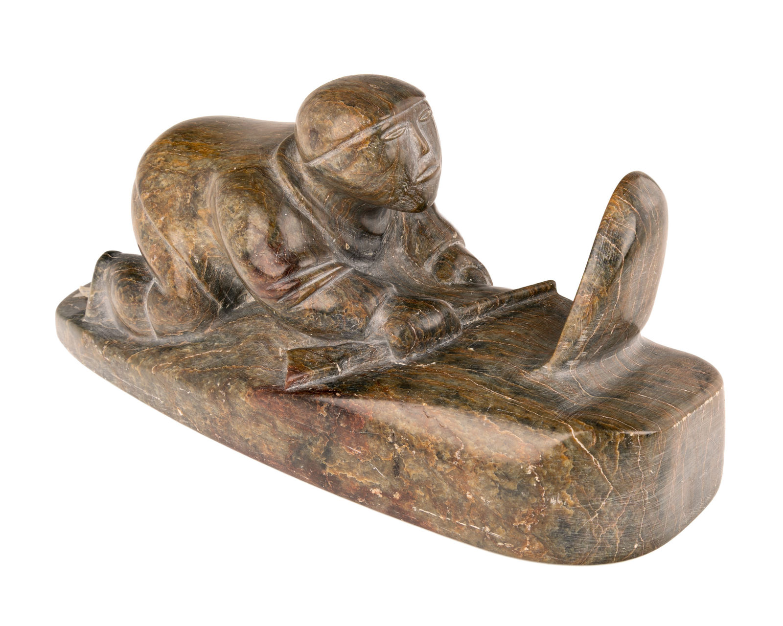 SIMON KASUDLUAK (1925-D) INUKJUAK (PORT HARRISON), Patient Hunter with Rifle at a Snowblind, 1961