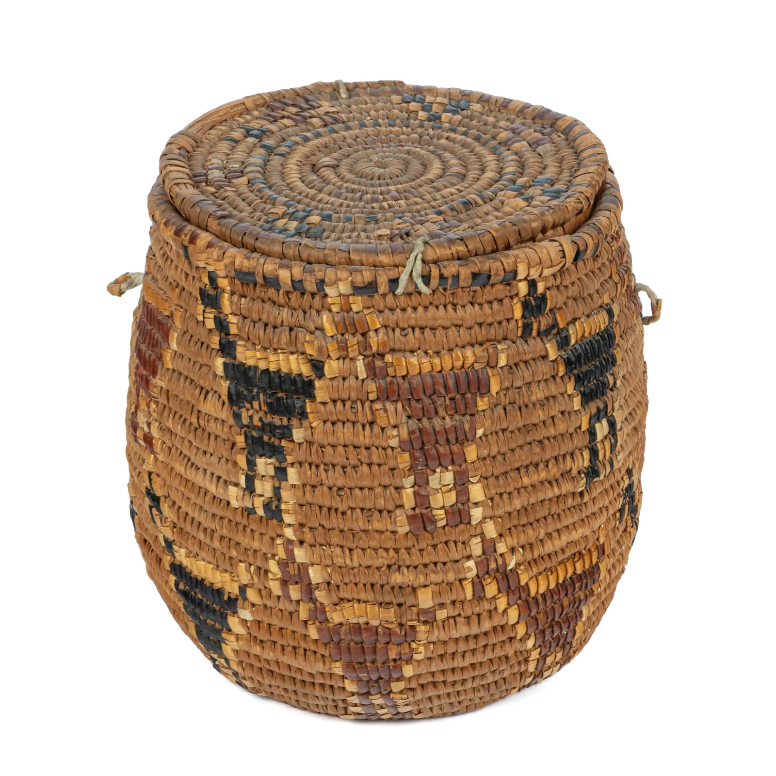 UNIDENTIFIED INTERIOR SALISH OR TŜILHQOT'IN (CHILCOTIN) ARTIST, Hinged Lidded Basket with Geese or Swan, c. 1920