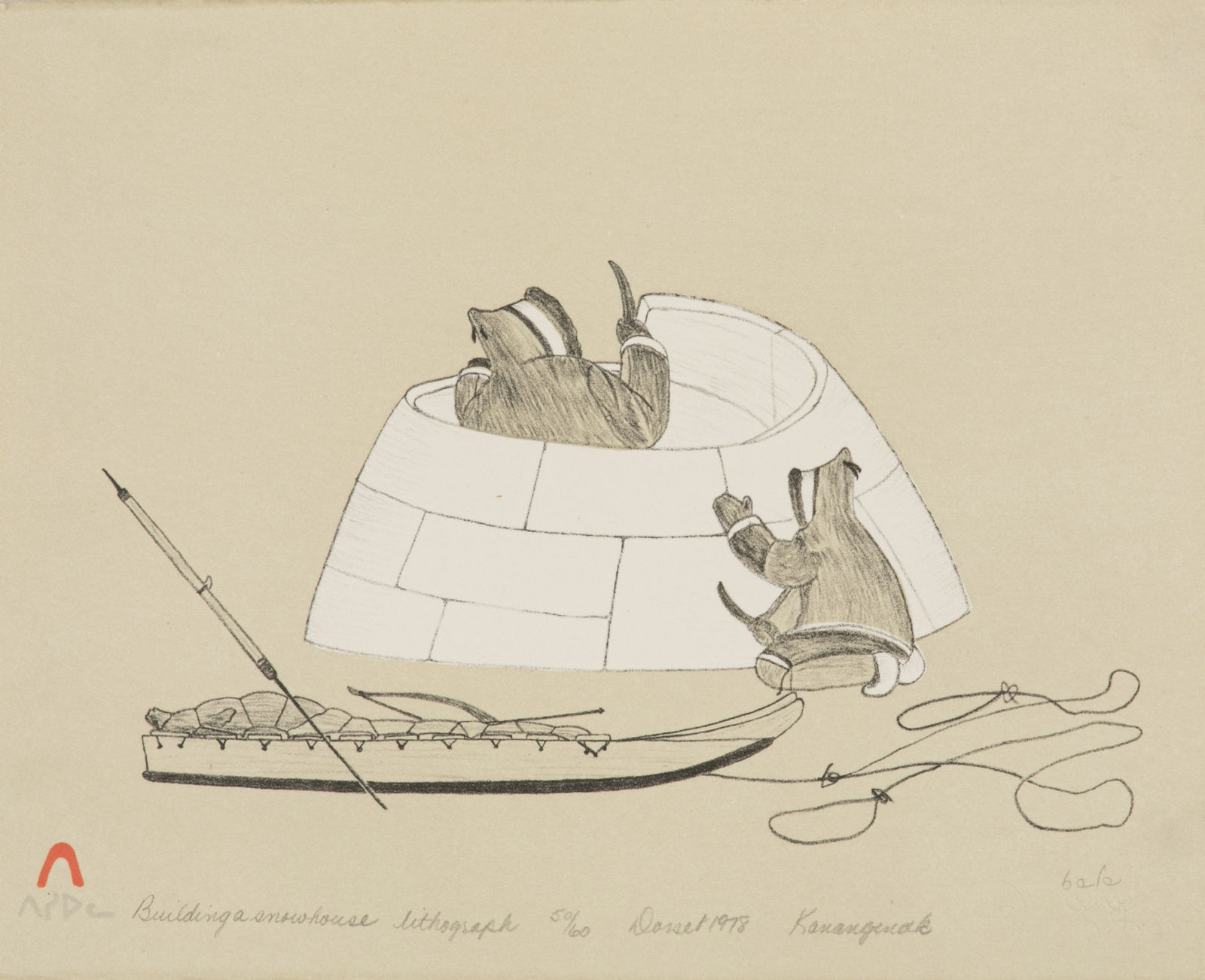 KANANGINAK POOTOOGOOK, R.C.A. (1935-2010) KINNGAIT (CAPE DORSET), Building a Snowhouse, 1978 L#10