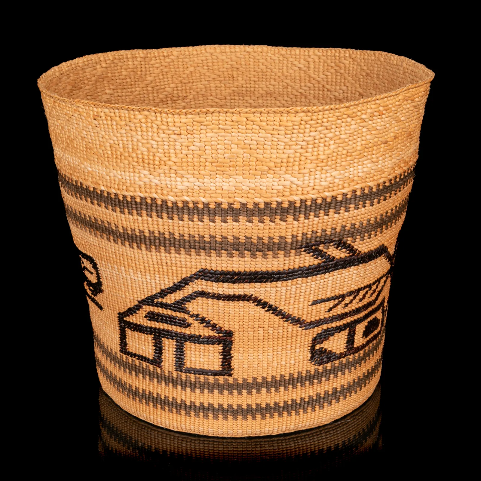 ISABEL RORICK (1955-) HAIDA, OLD MASSET, HAIDA GWAII, Open Basket with Killer Whale Designs, c. 2007